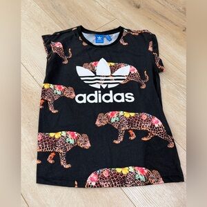 Adidas Kids Black Tee with Colorful Leopard Design
